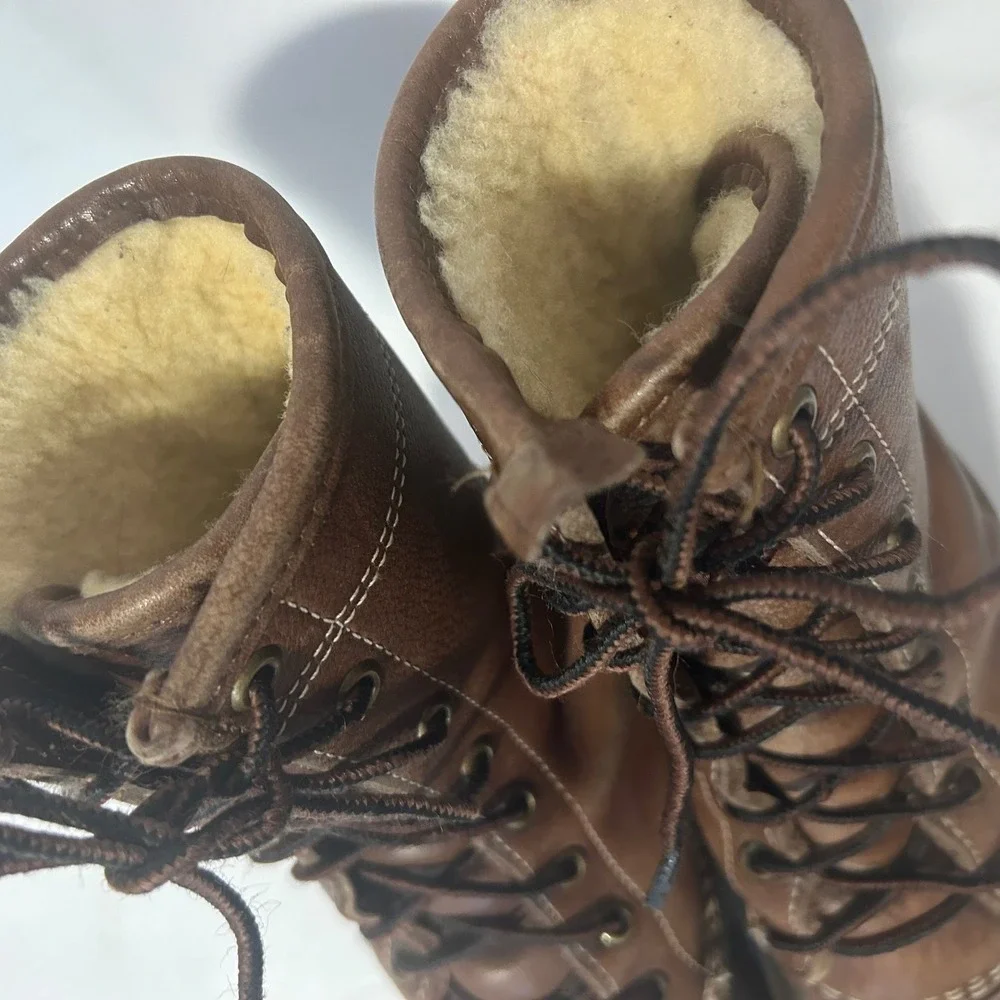 Vtg LL Bean Duck Boots Women 6 Brown Shearling Lined WP Hunting Leather Maine